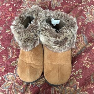 isotoner Tan Ankle Booties with Faux Fur Trim